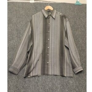 Monzini Collection Shirt Mens Large Black Geometric Button Up Long Sleeve